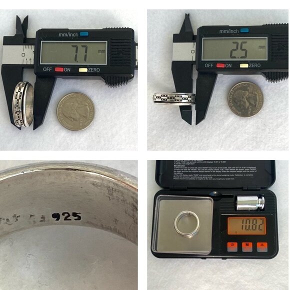 Solid Sterling Silver 925 Wide Geometric Pattern Unisex Spinner Band Ring Sz 12 - Picture 10 of 16